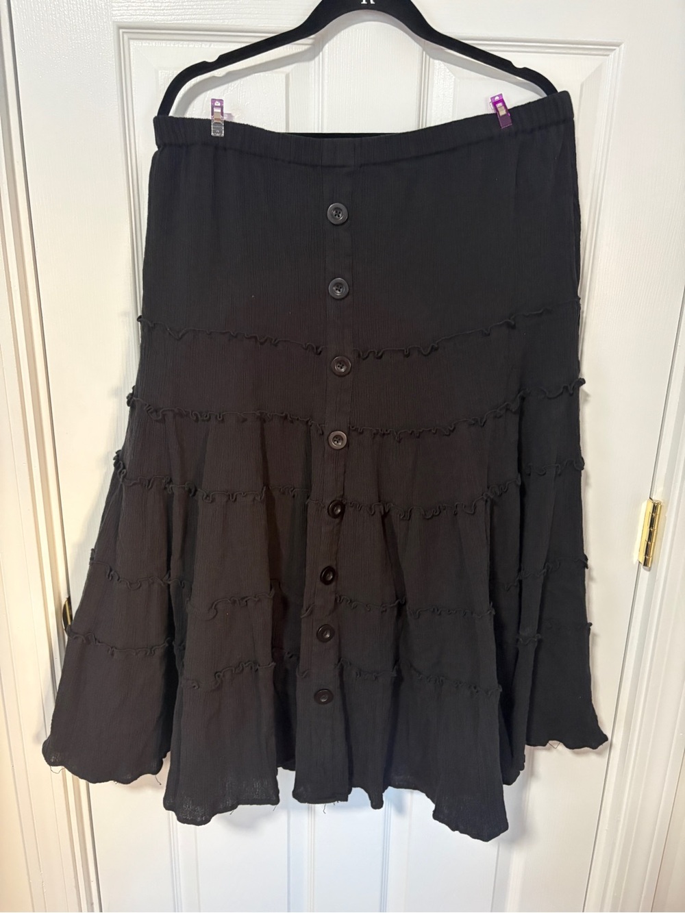 Woman Within Black Button-Front Tiered Skater Skirt